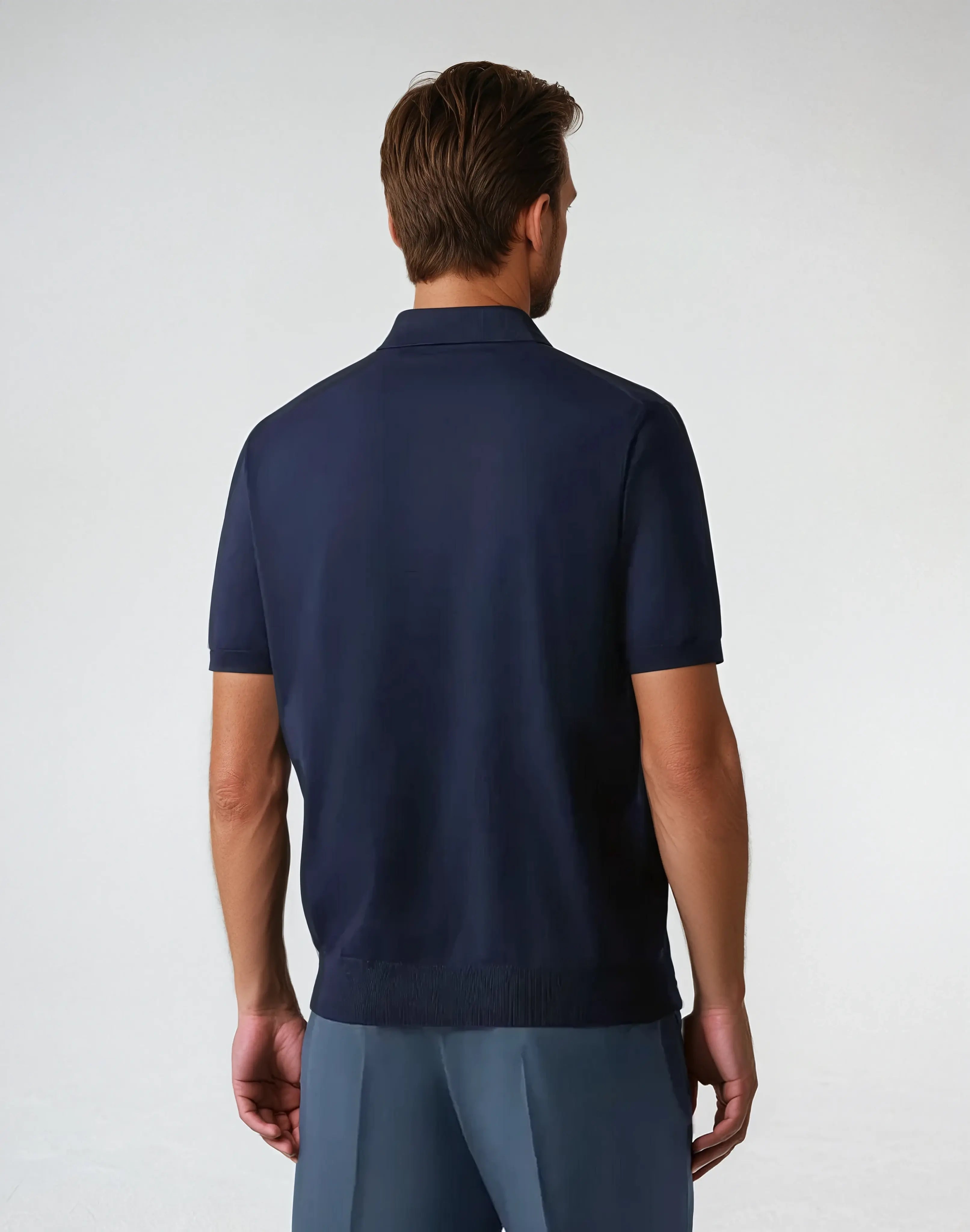 Navy blue men's polo with zipper