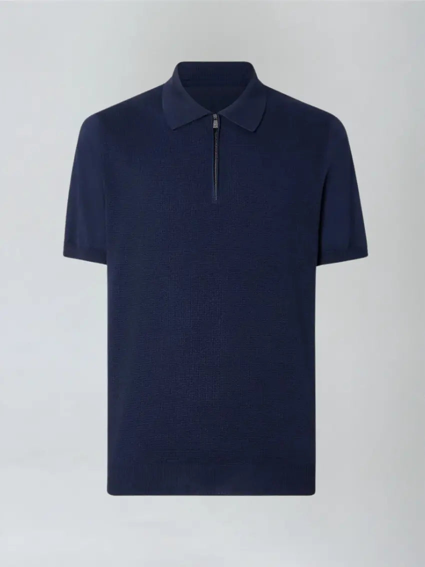 Navy blue men's polo with zipper