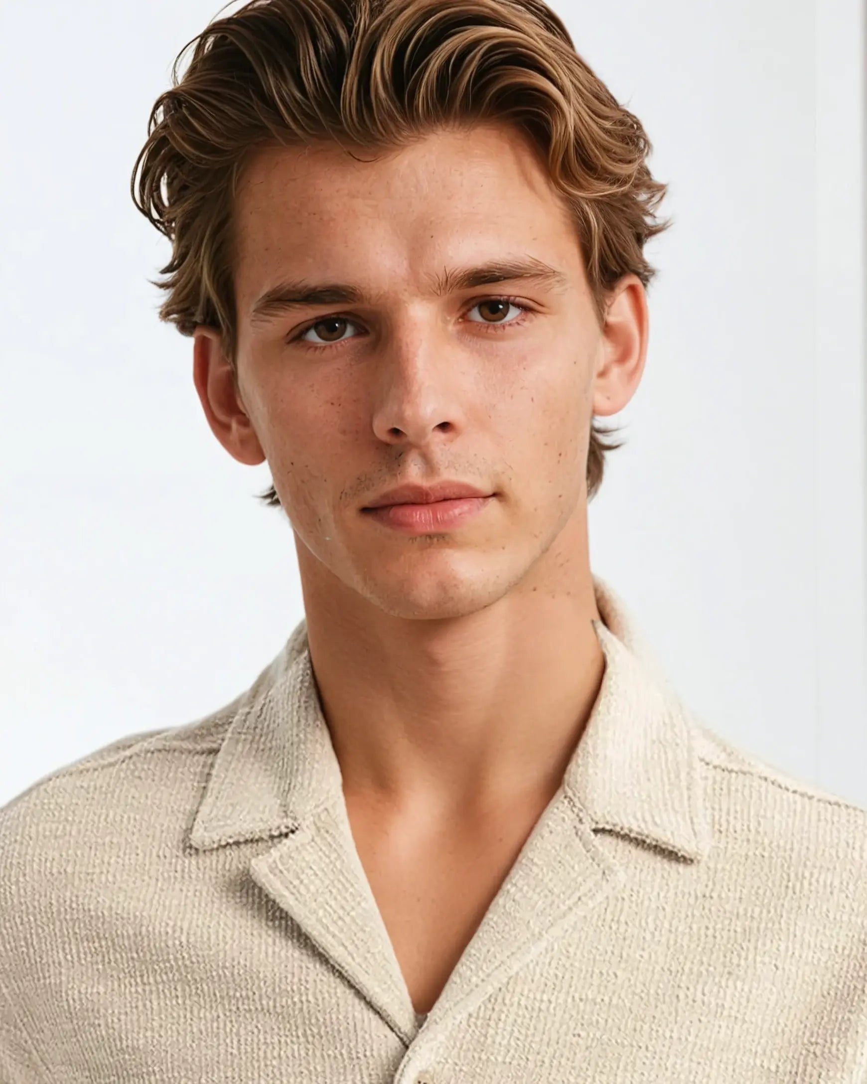Beige Sommer T-shirt i Vaffelstof