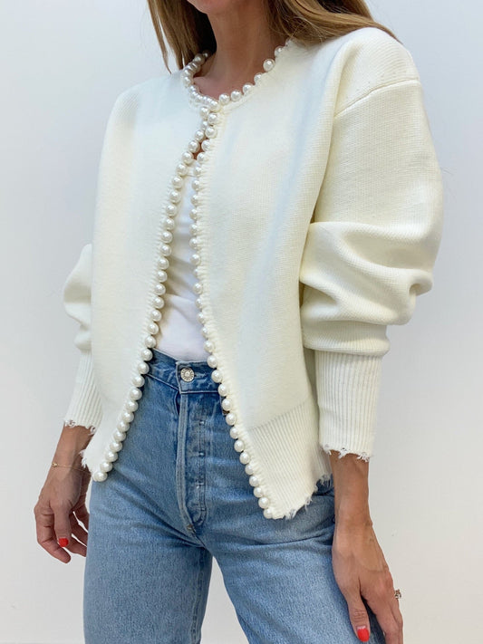 Old Money Cardigan Damen – Elegante Zeitlose Cardigan mit Perlenverzierung