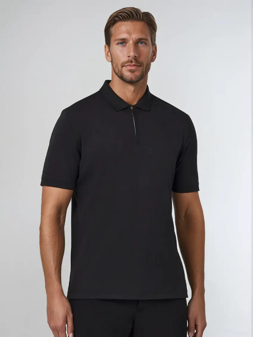 Thomas - Black men's polo with zipper