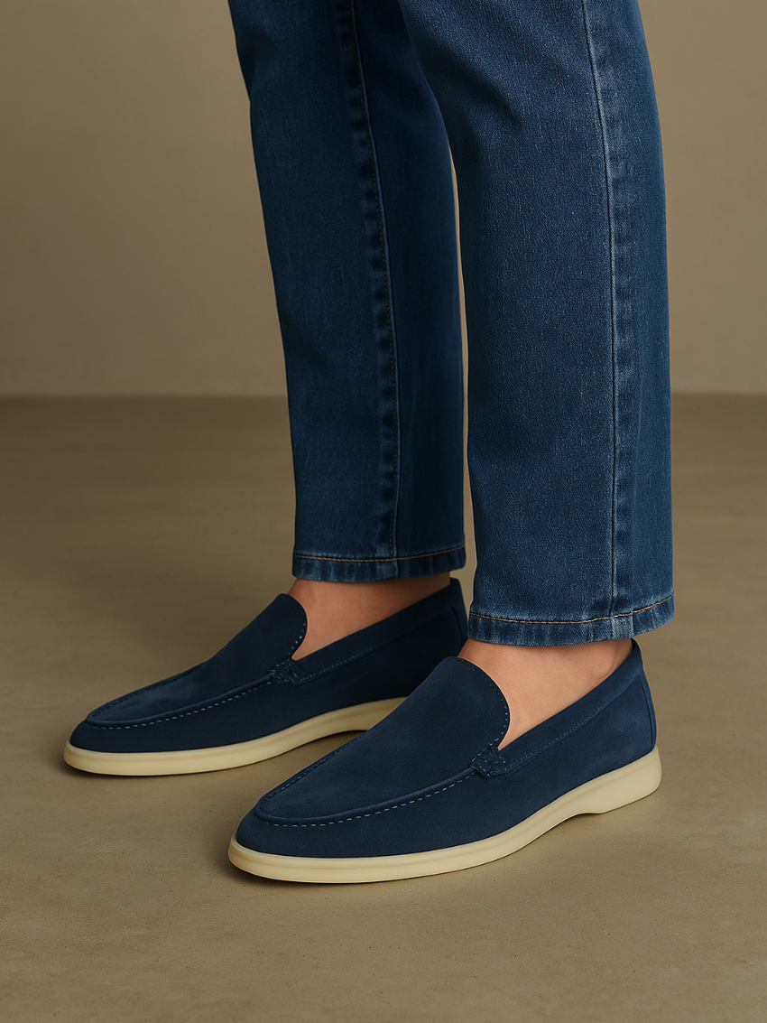 Timeless blue suede loafers