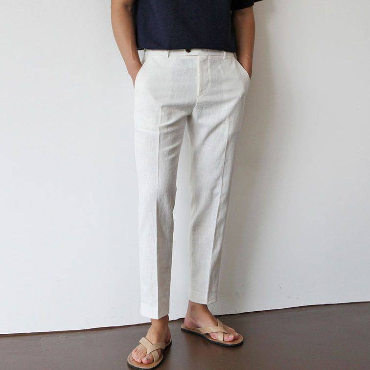 White linen casual pants men